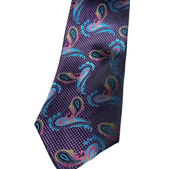 Setazone Men's Silk Tie – Multicolor Paisley on Deep Purple - Picture 3 of 4